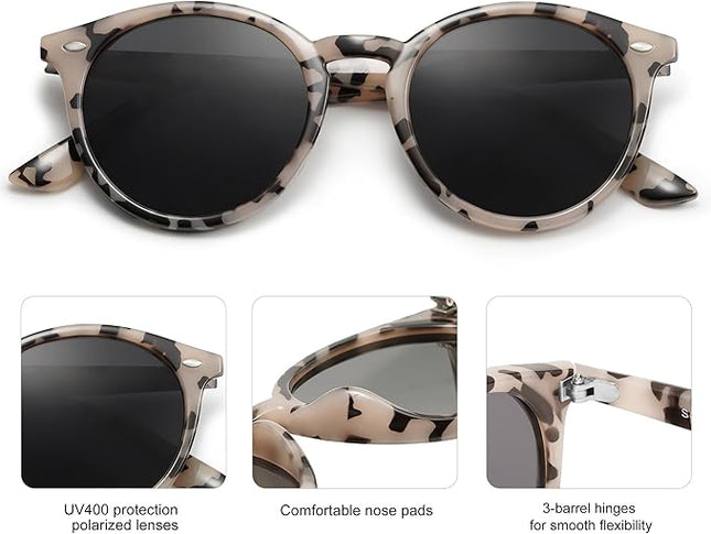 SOJOS Retro Round Polarized Sunglasses for Women Men Classic Vintage Sunnies SJ2069