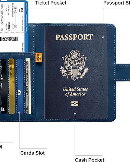 Passport Holder for Travel Passport Holder with Card Slots Holder Passport Case Passport cover for Women and Men Passport Wallet Travel Essentials and Accessories (Buckle, Navy)