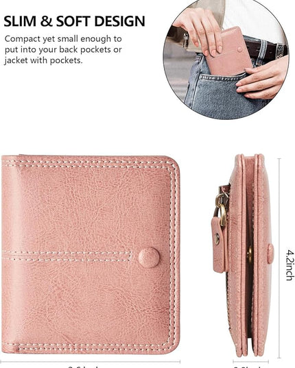 TFKGS Slim Wallet for Women RFID Wallet Women Small Wallets Woman Thin Credit Card Holder RFID Blocking Bifold Compact Pocket Ladies Leather Pink Mini Purse