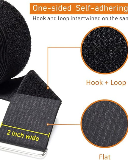2" x32ft Reusable Cinch Strap with 20 Metal Buckles, Cut-to-Length Fastening Securing Straps, Adjustable Nylon Cable Straps and Cord Ties for Organizer or Storage, 2 inch Wide, Black