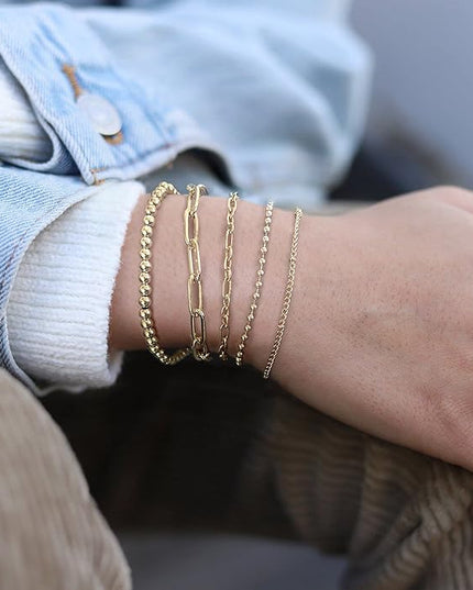 Waterproof Gold Chain Bracelet For Women Non Tarnish,14K Gold Plated Link Dainty Bracelets Stake Layered Bracelet Set Hypoallergen Gold Jewelry