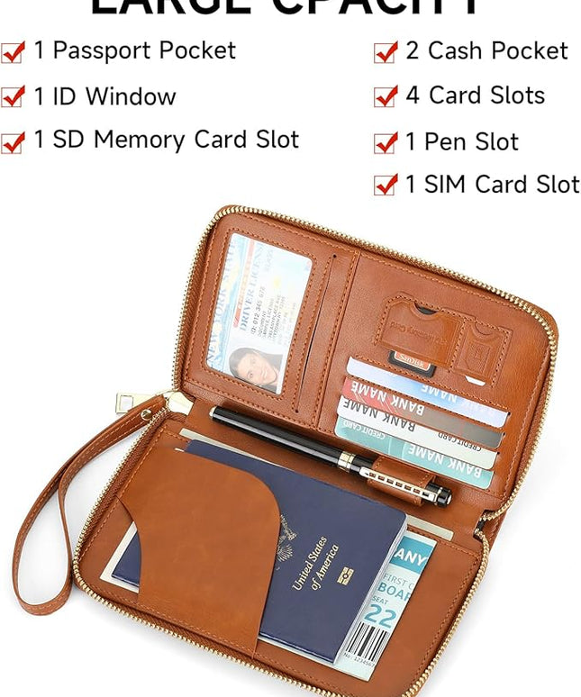 Leather RFID Blocking Passport Holder Travel Wallet, Passport Cover/Travel Wallet for Women/Men with