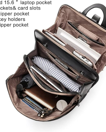 CLUCI Leather Backpack for Women, 15.6 inch Laptop Bag, Large Genuine Work Backpack Travel Back