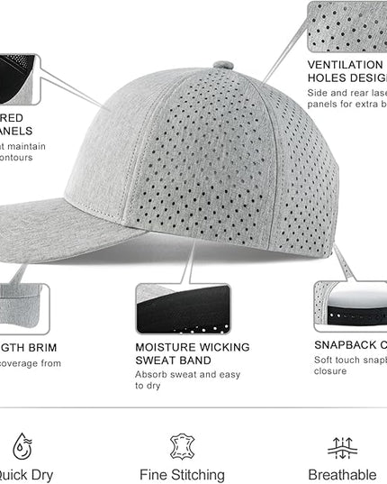 VOBOOM Men Snapback Trucker Hat, Baseball Cap for Breathable Side Laser Cut Holes