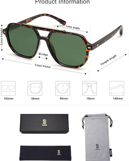 SOJOS Retro Trendy Aviator Polarized Sunglasses Men Women Vintage 70s Square Stylish Frame Sun Glasses SJ2283