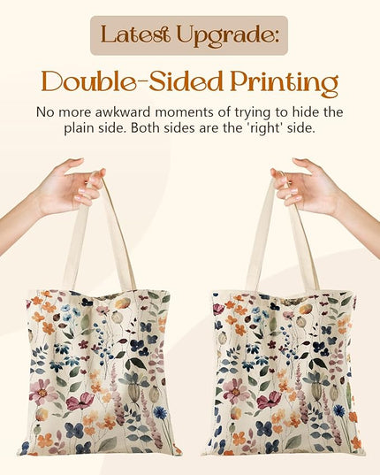 Aesthetic Tote Bag for Girls - with Magnetic Buckle and Zipper Inner Pocket for Women Lady Canvas Cotton Tote Bag
