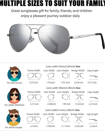 Pro Acme Classic Polarized Aviator Sunglasses 100% UV Protection, 52mm 58mm 63mm