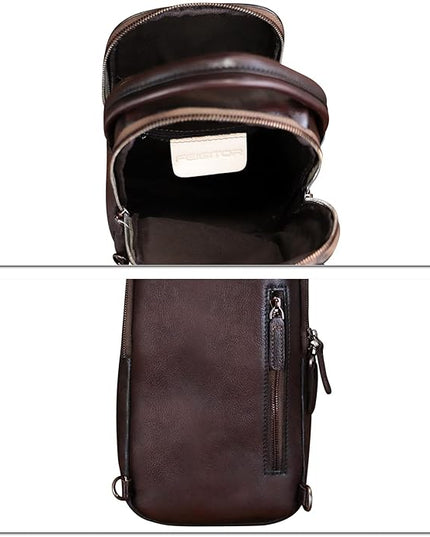 Genuine Leather Sling Bag Retro Crossbody Backpack Handmade Chest Shoulder Hiking Daypack Fanny Purse