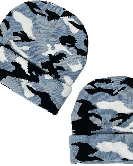 Super Soft Adult & Child Camo Print Winter Knit Beanie Set