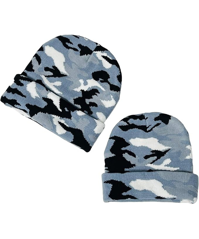 Super Soft Adult & Child Camo Print Winter Knit Beanie Set