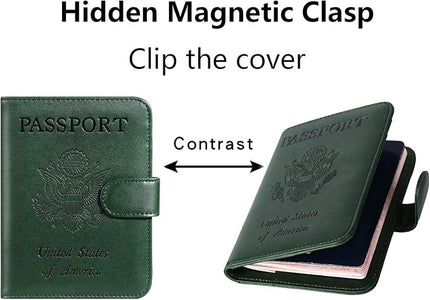 Passport Holder Cover Wallet RFID Blocking Leather Card Case Travel Accessories for Women Men (Atrovirens)