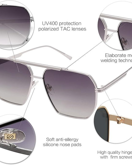 SOJOS Retro Oversized Square Polarized Sunglasses for Women Men Vintage Shades Classic Large Metal Sun Glasses