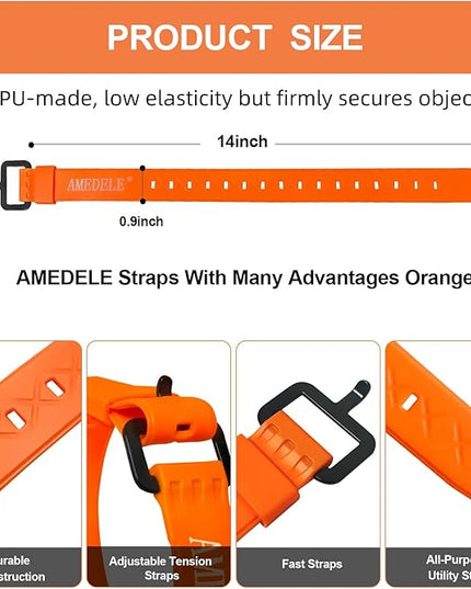 4 Pack Lashing Straps with Buckles,Adjustable Utility Tension Straps,Simple Tie-Downs Straps for Securing Bike Moto Luggage,Garden Hoses,Skis,Wires and Cables,Orange,14"