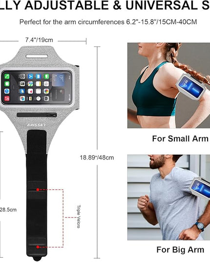 Cell Phone Running Armband with Earbuds Zipper Pocket Armband Case Running Holder for iPhone 16 Pro Max/15/14 Pro Max/13/12 /11 Pro Max/XS/XR,Galaxy S20 S10,Sweatproof Arm Band with Card/Key Bag