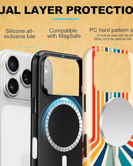 Magnetic for iPhone 17 Pro Case Cute Frog Stripes Phone Case, Summer Shockproof Slim TPU and Hard PC Protective Phone Cover Compatible with MagSafe Designed for Women Girls