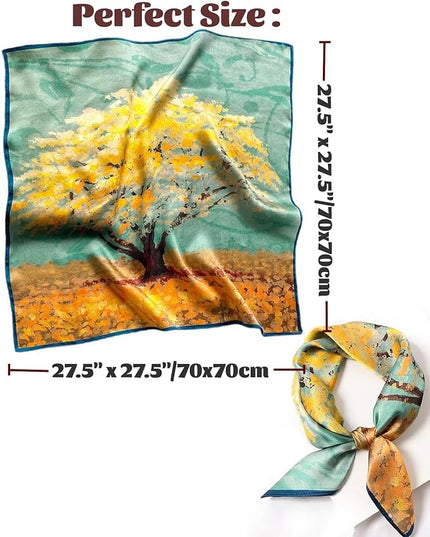 kcctoo 27.5" Mulberry Silk Feeling Head Scarf Women's Fashion Square Neck Satin Scarfs for Bag Hair Scarves Gift