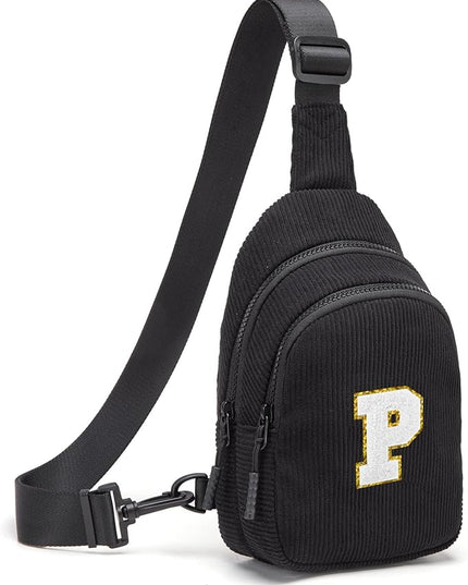 Viverte Small Corduroy Sling Bag Initial Crossbody Bag Fanny Pack for Girls Personalized Birthday Gifts for Teen Girls Gifts