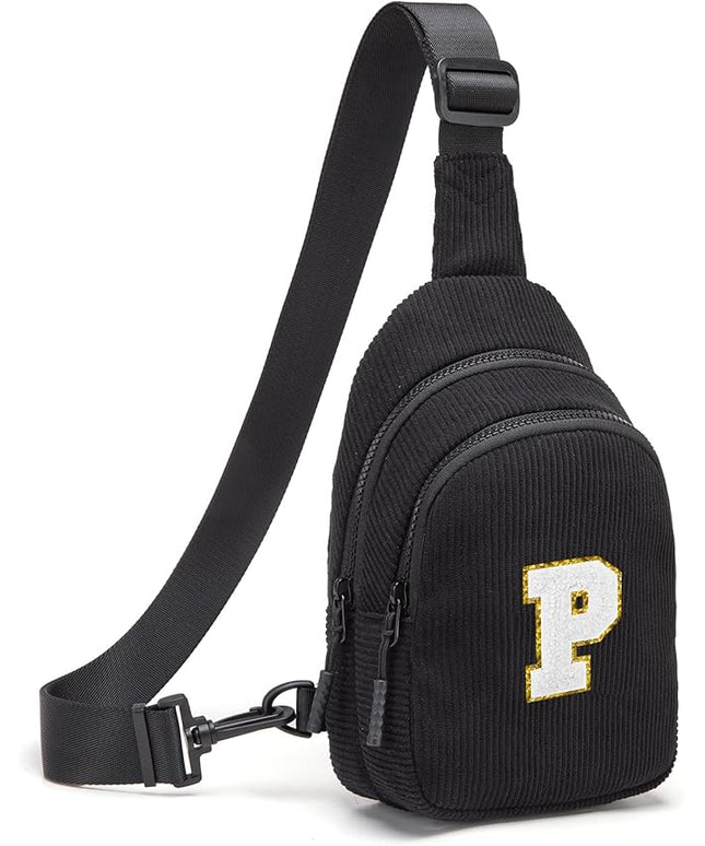 Viverte Small Corduroy Sling Bag Initial Crossbody Bag Fanny Pack for Girls Personalized Birthday Gifts for Teen Girls Gifts