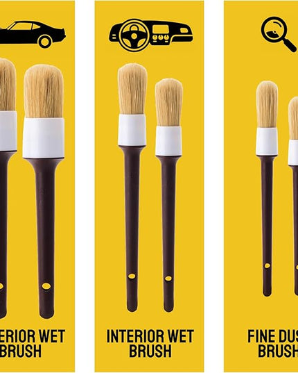 Soft Boar Hair Car Detailing Brush Set - 6-Pack - Scratch-Free Soft Bristle Cleaning Brushes - Reaches Tight Spots & Interior Car Cleaning Kit - Ergonomic & Durable Detailing Supplies