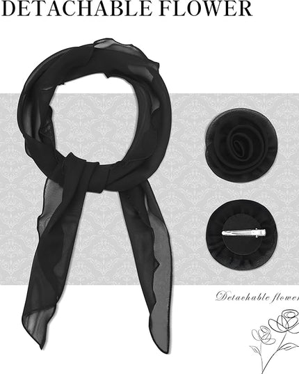 Chiffon Scarf for Women, Removable Flower Neck Scarf Light Soft Fashion Rose Scarves Versatile Headband or Hair Band