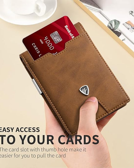 RUNBOX Mens Slim Wallet with Money Clip RFID Blocking Bifold Credit Card Holder for Men with Gift Box