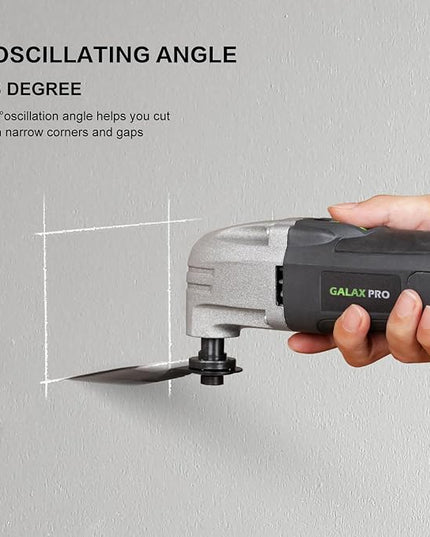 GALAX PRO 22000 OPM 2.0A Oscillating Multi Tool, 3 Degree Oscillating Angle with 3 Pieces Saw Blades, 1 Piece Semi Circle Blade Sanding Plate, 6 Pieces Sanding Papers for Grinding