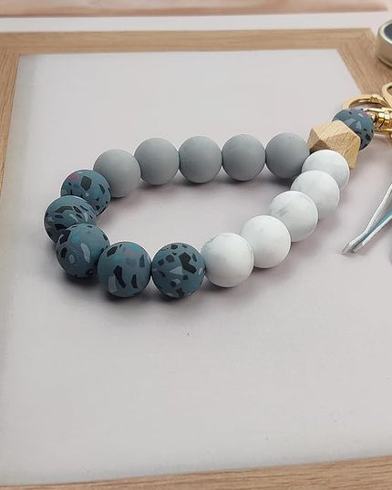 Phone Lanyard Silicone Beaded Phone Wrist Strap Cute Elastic Cell Phone Wristlet Chain Bracelet with 2 Tether Tab