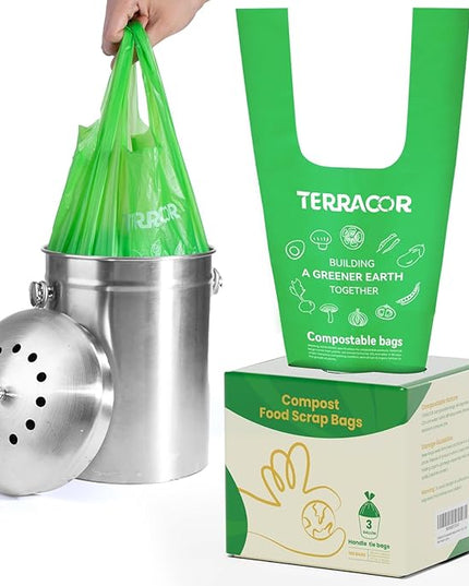 Compost Bags, Handle Tie Food Scrap Bags 3 Gallon,100 Count,Certified by BPI and ASTM D6400, Kitchen Compost Bin Compatible