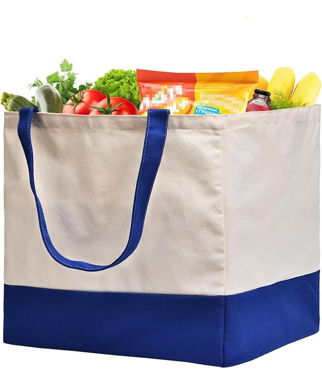 Canvas Reusable Grocery Bags Heavy Duty, 8.3 gal Foldable Large Tote Bag with Handles, Holds 60 lbs Canvas Shopping Bags, 1 Pack