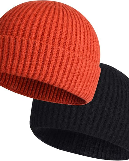 ROYBENS 2 Pack Wool Fisherman Beanies for Men, Knit Short Watch Cap Winter Warm Hats