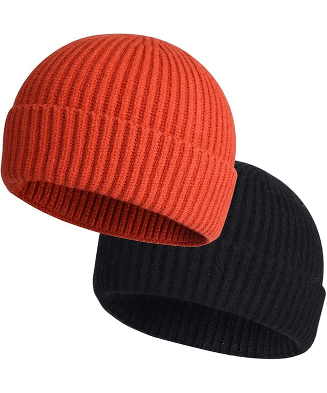 ROYBENS 2 Pack Wool Fisherman Beanies for Men, Knit Short Watch Cap Winter Warm Hats
