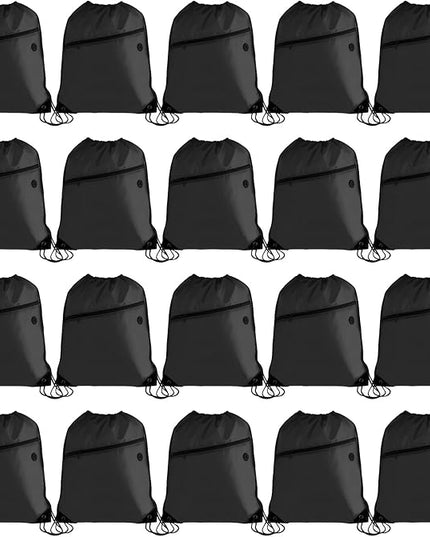 20PCS Drawstring Bag Sports Gym String Backpack Bulk Cinch Bag Sackpack with 2 layer Zip pocket for Yoga Gym Traveling (20, black)