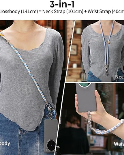 Besnfoto Phone Lanyard Crossbody Phone Strap 3-IN-1 Neck and Wrist strap for Cell Phone 360°Universal Metal Buckles and Tabs