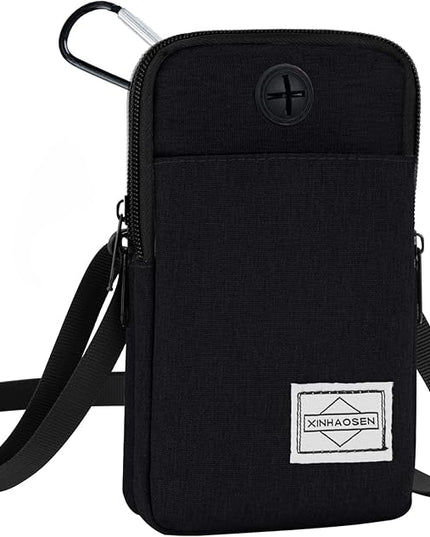 Cell Phone Purse Waist Pack Bag Travel Crossbody Bag Wristband Sport Armband Wallet with Removable Shoulder Strap (Black)