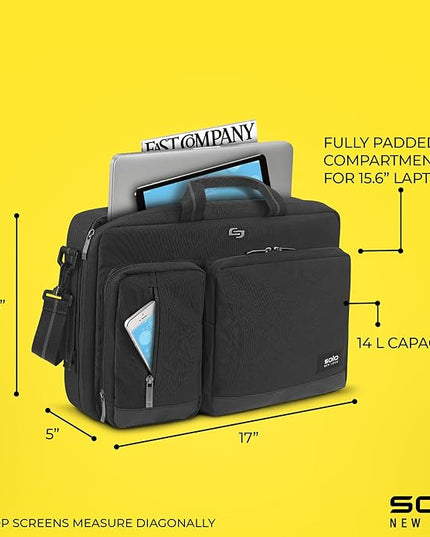 Solo New York Hybrid Briefcase Backpack - Laptop Carrying Bag, Fits 15.6" Computer, Brief for Travel & Work - Duane