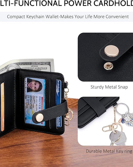 POIUGOYA Slim Wallet for Women,RFID Blocking Bifold Credit Card Holder with Zipper Coin Pocket,ID Window,Keychain