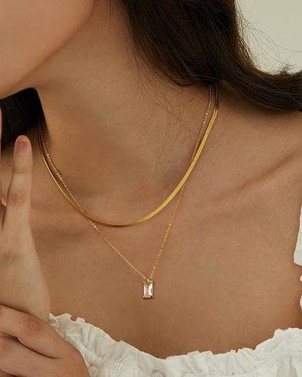 Tewiky Dainty 14k Gold Plated/Silver Cubic Zirconia Necklaces for Women, Simple CZ Jewelry Necklaces Trendy Gifts