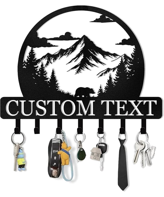 KAINSY Personalized Key Holder for Wall, Custom Name Metal Forest Bear Key Hooks, Coat Hook Key Holder Wall Mount, Key Rack Hanger Organizer for Kitchen, Entryway, Hallway, Door, Home Decor Gifts