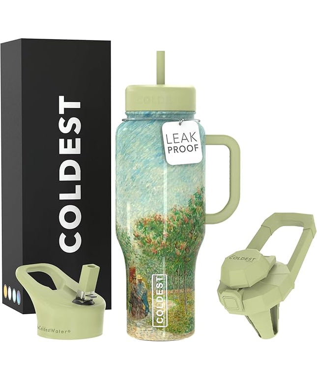 Coldest Tumbler with Handle and Straw, 100% Leak Proof Insulated Tumbler with Lid and Straw (3 Lids), Stainless Steel Tumblers for Women & Men, Cup Holder Friendly Base, 36 oz (Courting Couples)