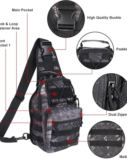 Qcute Tactical Backpack, Waterproof Military Cross-body Molle Sling Shoulder Backpack Chest Bag for Outdoor Every Day Carry