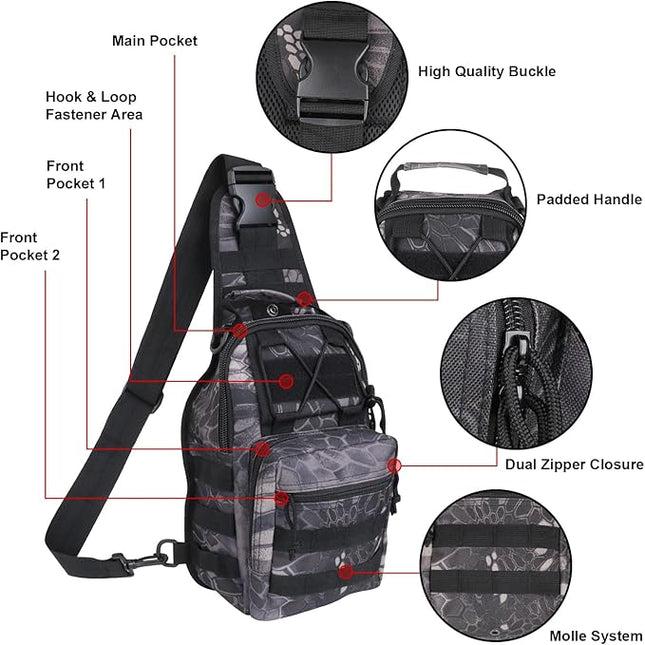 Qcute Tactical Backpack, Waterproof Military Cross-body Molle Sling Shoulder Backpack Chest Bag for Outdoor Every Day Carry