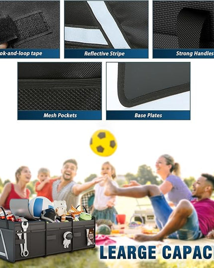K KNODEL Sturdy Car Trunk Organizer with Premium Insulation Cooler Bag, 3 Compartments Heavy Duty Collapsible for Car, SUV, Truck, or Van (Medium, Black)