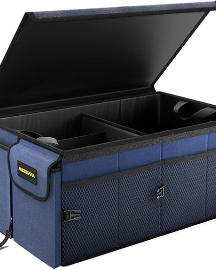 MIKKUPPA Car Trunk Organizer - 65L Collapsible Trunk Organizer with Lid, Sturdy Car Storage for SUV Auto Truck Van with Adjustable Straps and Non Slip Bottom (Blue)