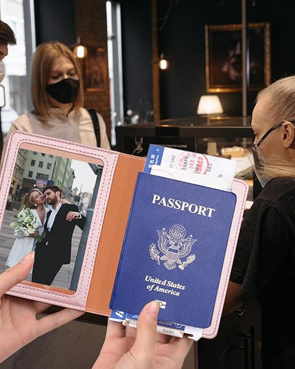 Rose Gold & Gray Passport Holder for Travel, Passport Wallet Cover Case for Family Women Men Cruise Essentials, Travel Must Haves Passports Book Protector