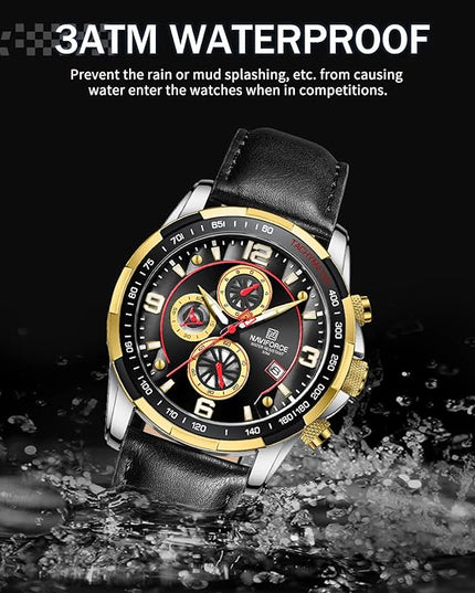 NAVIFORCE Sport Watches for Men Analog Quartz Chronograph Leather Strap Wrist Watch