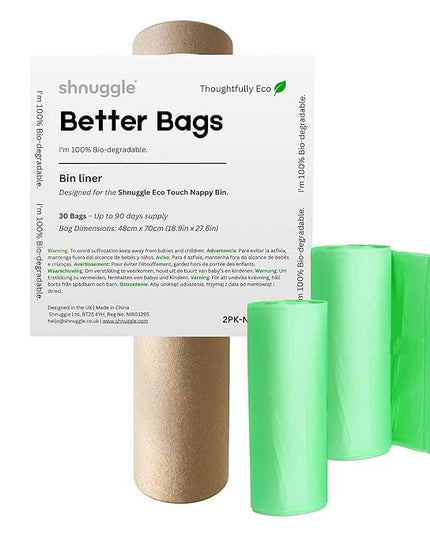 Shnuggle Better Bag Diaper Pail Liners - 30 Count (2 Packs of 15) - Plant-Based Refill Bags - Compatible with Shnuggle Eco-Touch Pail