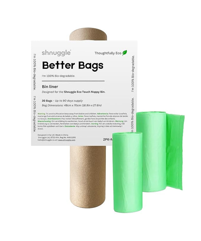 Shnuggle Better Bag Diaper Pail Liners - 30 Count (2 Packs of 15) - Plant-Based Refill Bags - Compatible with Shnuggle Eco-Touch Pail