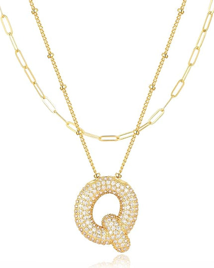 LUCA SMITH Initial Necklaces for Women, Dainty Balloon Bubble Letter, Name Letter Alphabet Pendant Layered Choker Chain Jewelry Gift