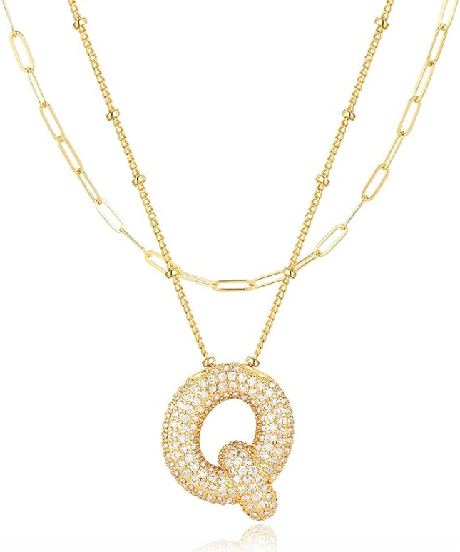 LUCA SMITH Initial Necklaces for Women, Dainty Balloon Bubble Letter, Name Letter Alphabet Pendant Layered Choker Chain Jewelry Gift