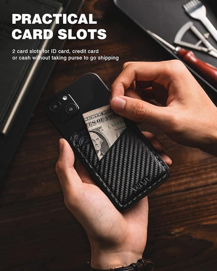VULKIT Phone Card Holder Wallet Leather Adhesive Pocket RFID Blocking Credit Card Sleeves Stick Back of Phone Smartphones Carbon Fiber Black